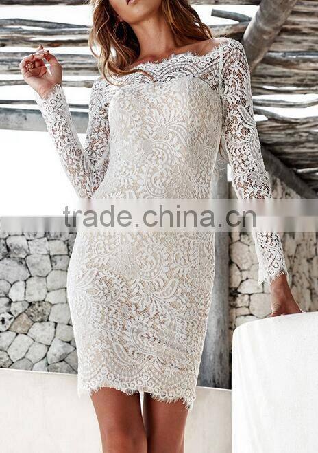 Runwaylover EY2192D Ladies Off-Shoulder Sexy Lace Bandage Dress