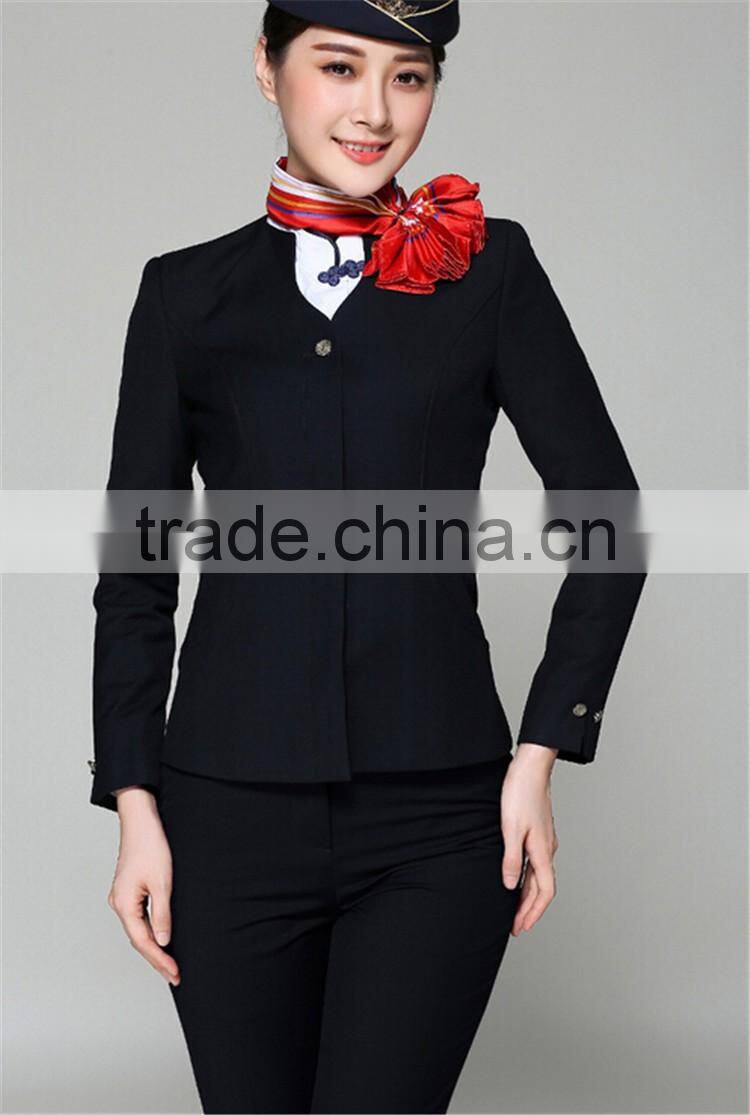 Juqian ODM/OEM Formal airline stewardess uniform black air hostess uniform for air hostess costume