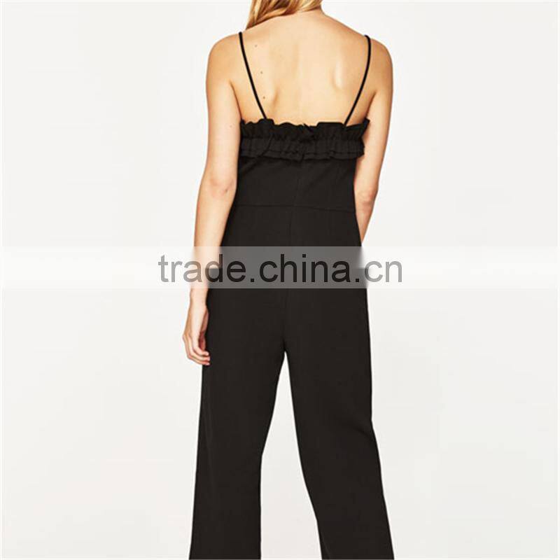 2017 latest fashion custom design cropped ruffled evening jumpsuit