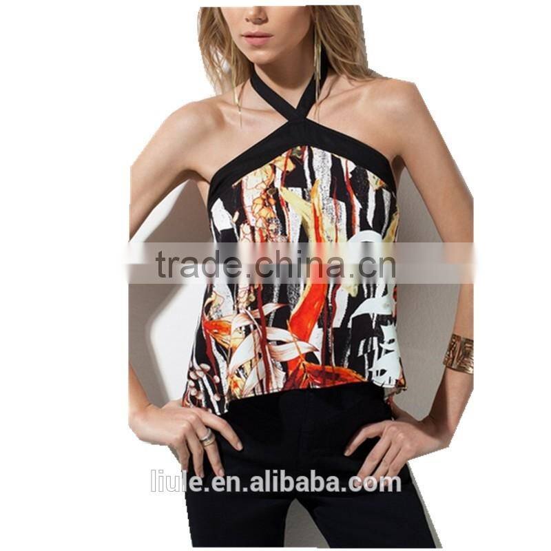 New design sexy top women off shoulder printed top