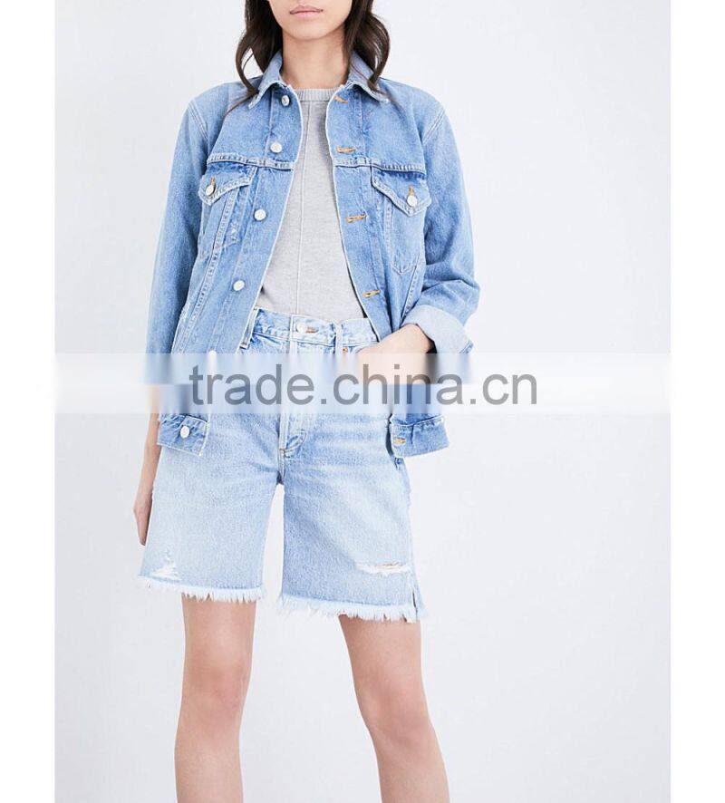 2017 hot sale OEM fashion style high-rise cotton boyfriend blue denim jeans shorts