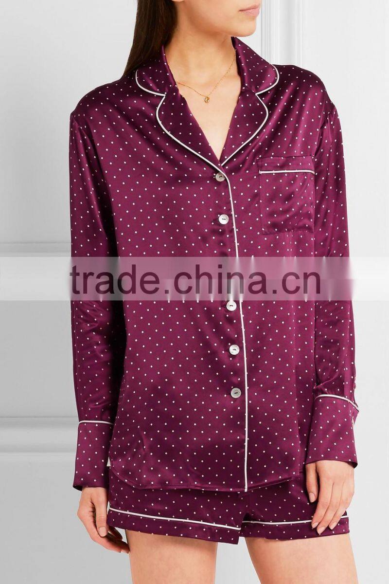 2017 top quality polyester/spandex satin fabric pajamas set wholesale