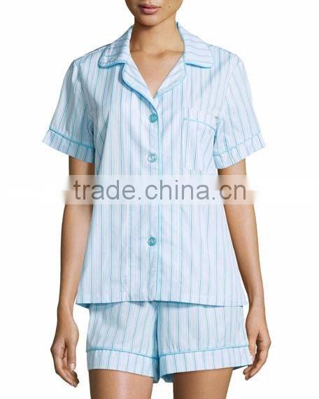 2017 Top design stripes solid wholesale cotton pajamas for summer