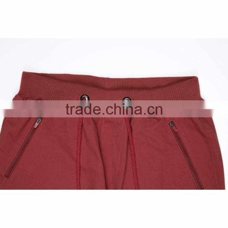Factory price 100% cotton twill fabric elastic waist mens harem pants with exquisite plastic zipper