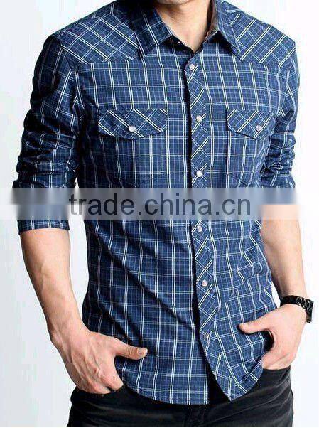 High quality Elegant blue Popular Flannel printed Checked style shirt