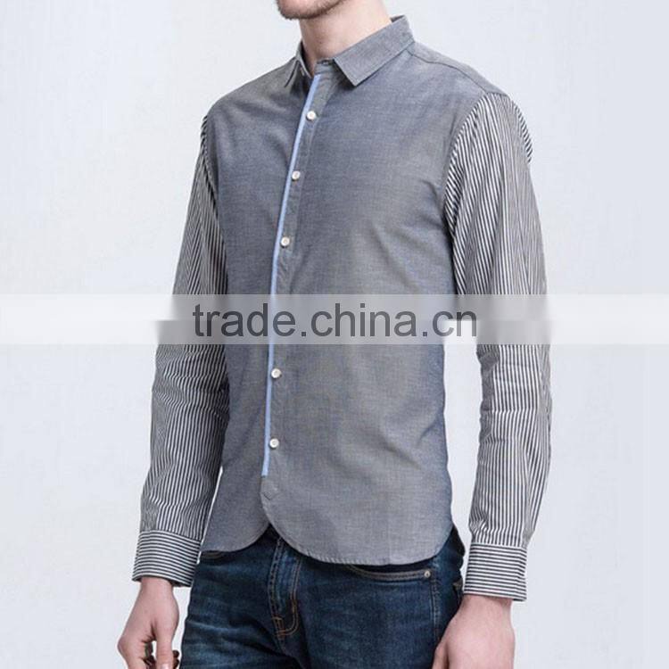 Wholesale Grey Mens Long Sleeve Cotton Stripe Shirts