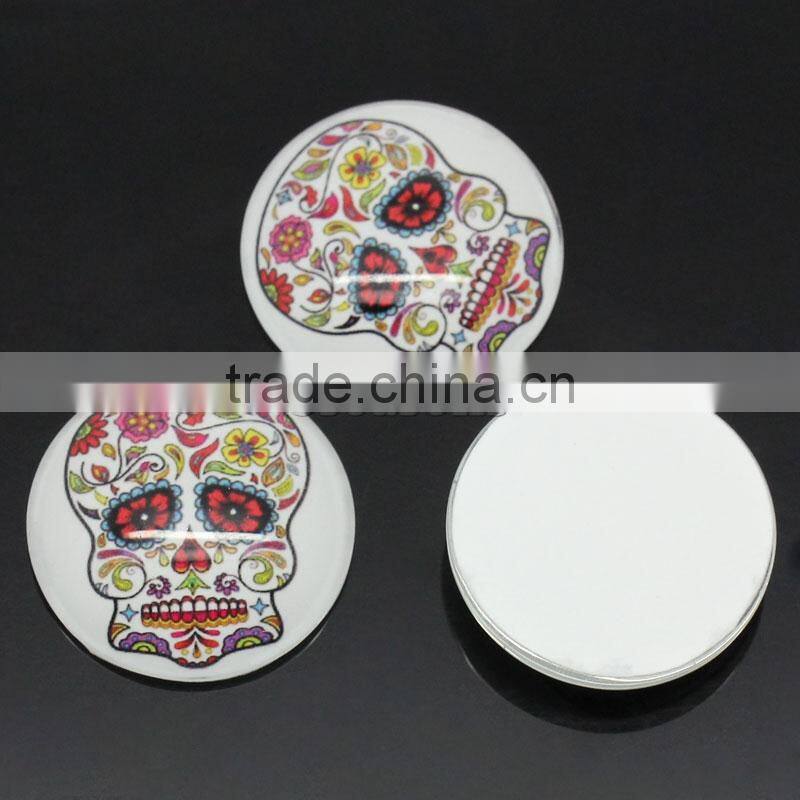 Clear Glass Cabochon Round Multicolor Skull Pattern Halloween 25mm Dia,20PCs