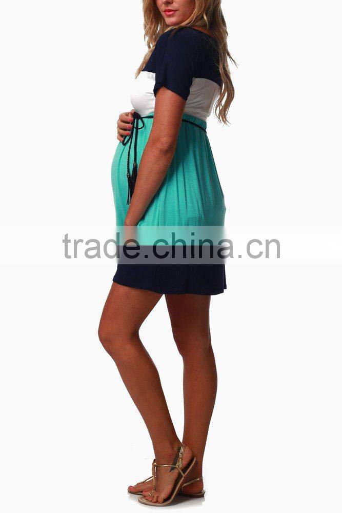 Belted Maternity Color Block Dress XYD2845