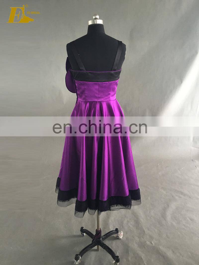Strapless Neckline Sleeveless Purple Satin Birthday Short Party Pregnant Evening Dresses