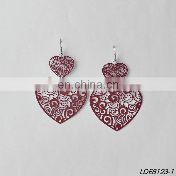 Wholesale delicate colorful hollow heart jewelry filigree two heart women drop earrings fashion forever love valentines gift