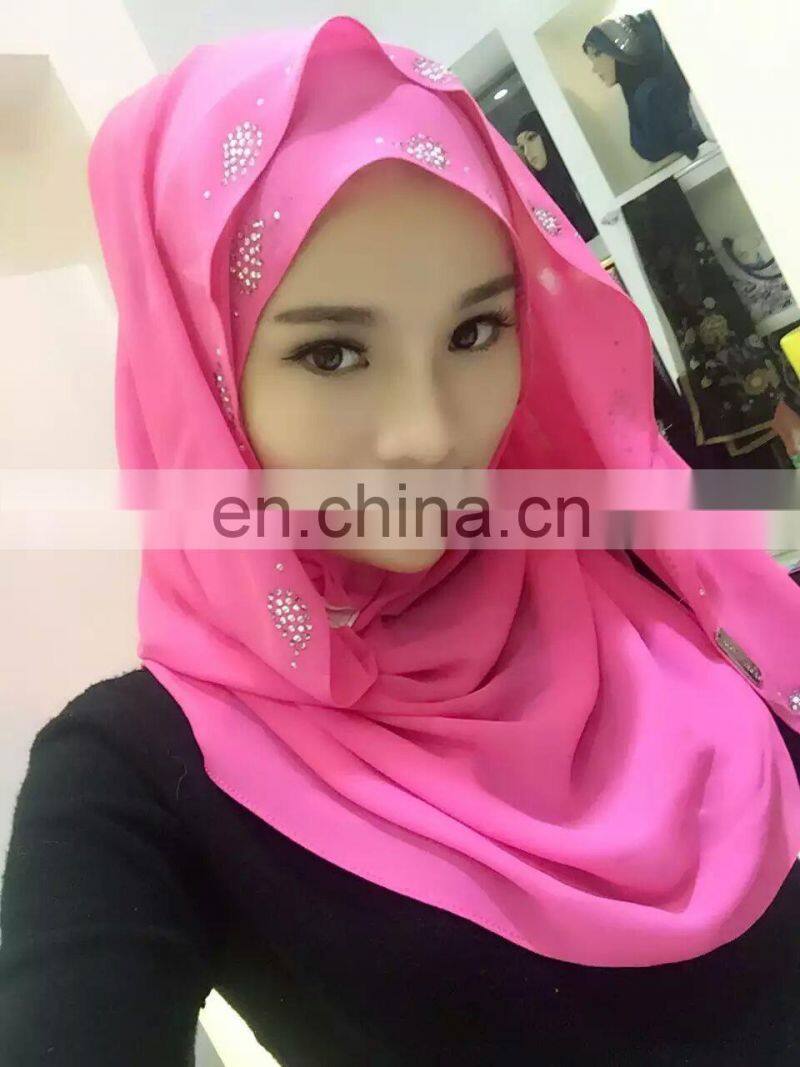 2016 new fashion Elegant Women Plain Long Chiffon with diamond Hijabs Arab Dubai Muslim Scarf