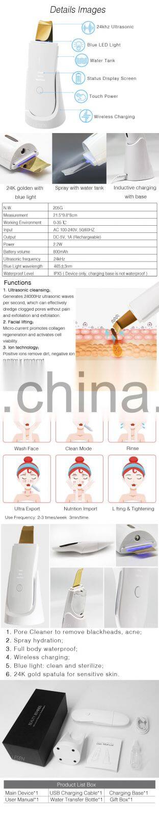 Ultrasonic Shovel Facial Cleansing Instrument Pore Cleaner Skin Scrubber Face Lift Skin Rejuvenation Exfoliators 1 YEAR AU EU JP