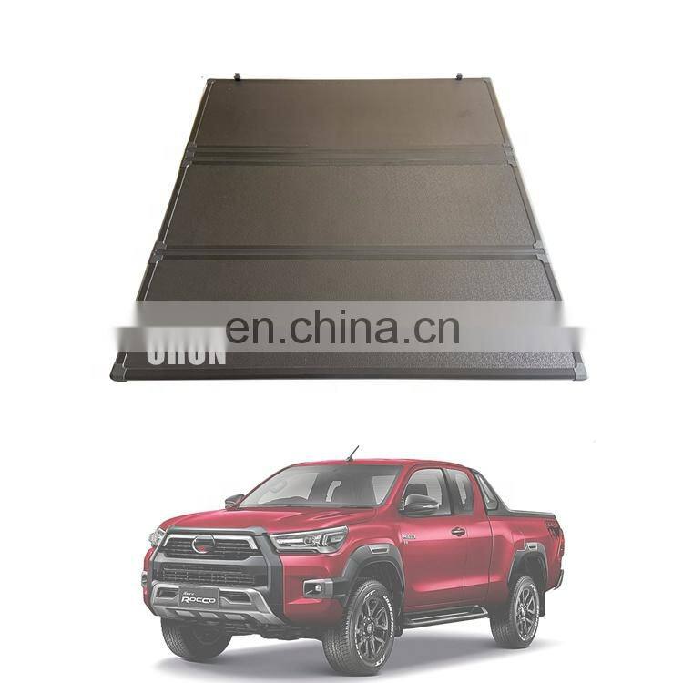 New Tri Fold Tonneau Cover with led Light for Hilux Conquest 2018-2021 Rocco with Fashion Bar