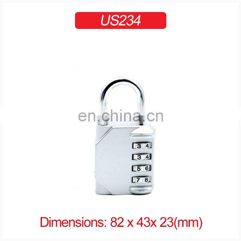 Amazon hot seller 4 digit Zinc Alloy long shackle password combination locks luggages door safety pad lock