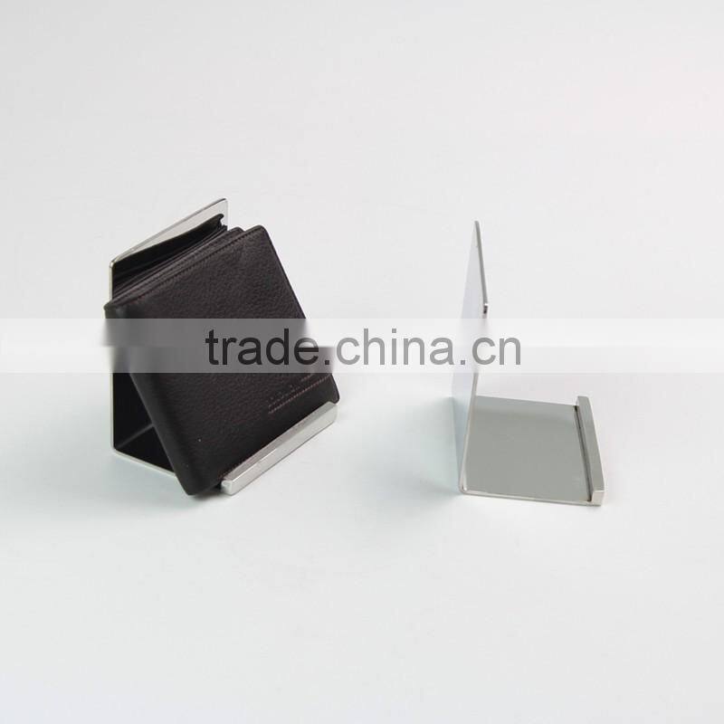 Polished Silver Metal Purse Display L Stand Metal Wallet Display stand
