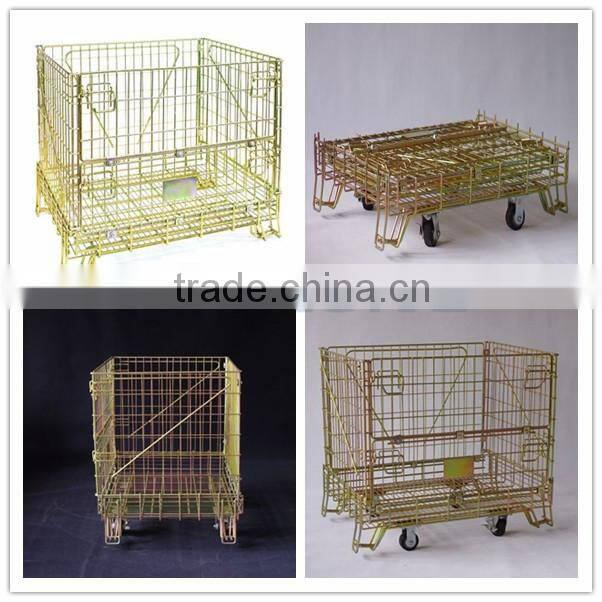 Welded stackable folding wire mesh container for warehouse