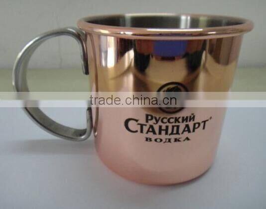 FDA CA65 16oz Copper Plated Beer mugs Vodka mug with stainless steel easy grip handle with black laser logo