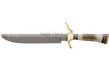 Custom Handmade Damascus steel Bowie Hunting Knife with Stag Horn handle