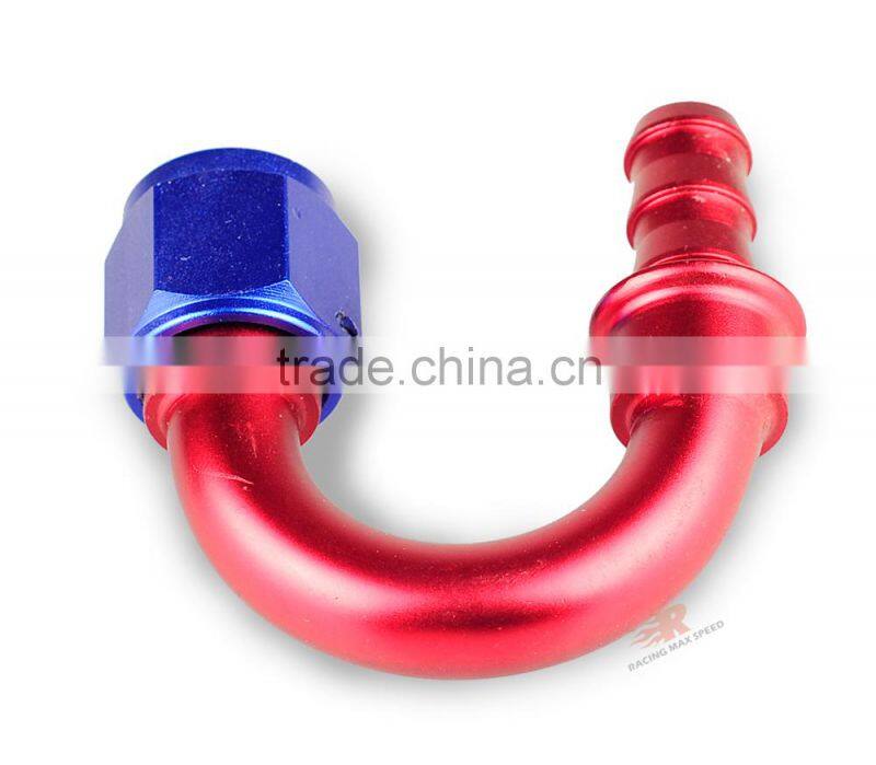 Interchangeable Iso9000 Wholesale Aluminum Oil Cooler Hose Fitting 180 Degree Push On End blue and red 10-180-10