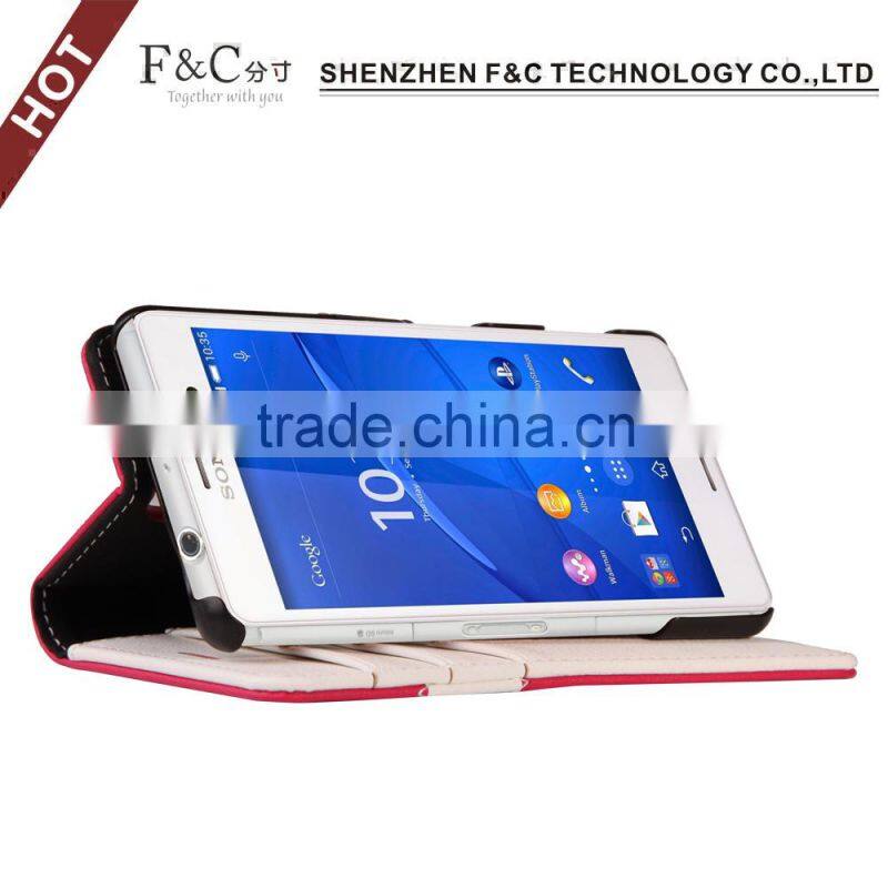 2015 idea 5.2 inch color constrast leather cell phone case for Sony Xperia Z4 Compact wallet case with stand