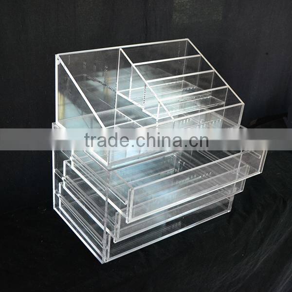 modern fashional pure acrylic makeup organizer/acrylic cosmetic organizer with drawer