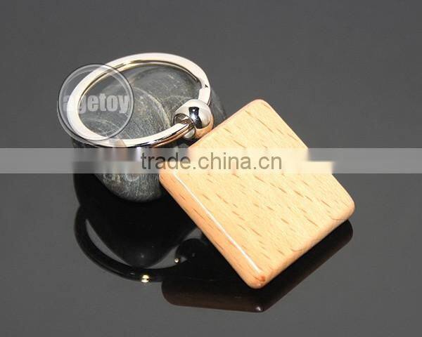 Square Wooden Material Keychain Promotional Custom Or Wholesale Metal Keyring Blank Wood Keyholder