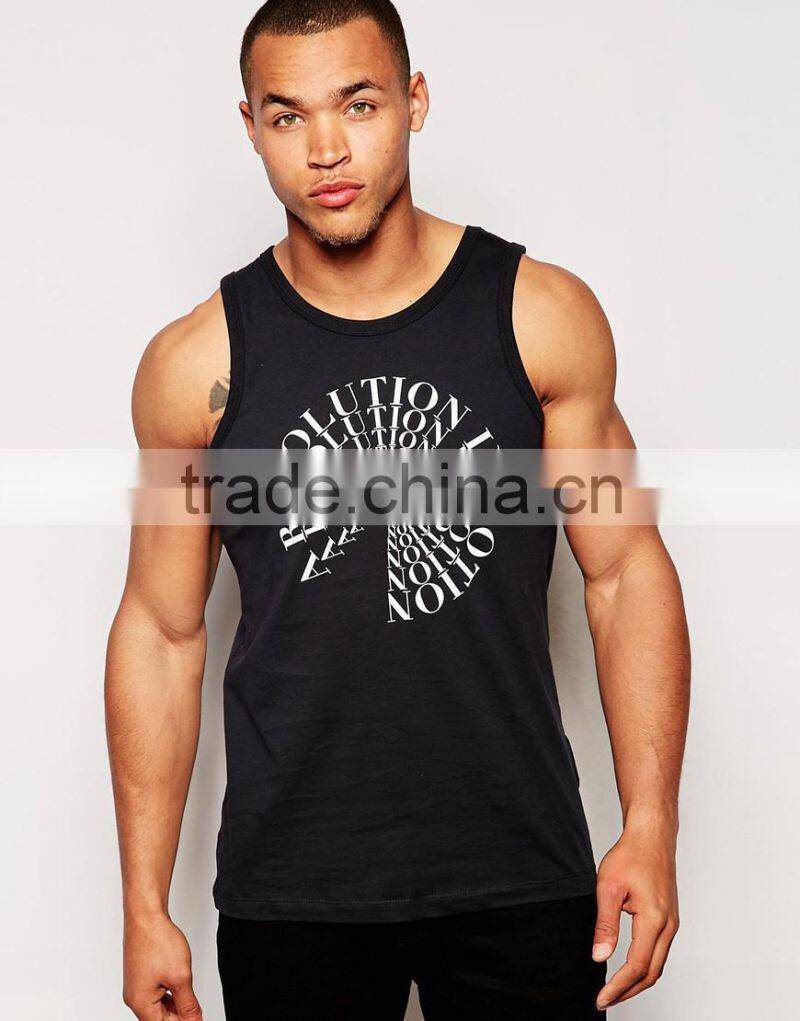 100% Cotton Mens Gym Tank Top Custom Printed Bodybuilding Tank Top