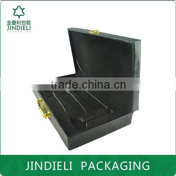 luxury metal locking black leather wood gift box