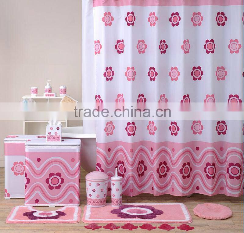 Pink flower bathroom products bath set, Childlike pretty shower curtain/bathroom floor door mat set/bathroom set
