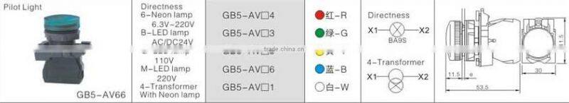 GB5-AV66 CNGAD GB5 series pushbutton switch with LED pilot light