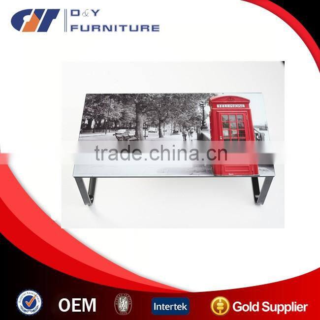 Fashional Retangle Glass Coffee Table With Metal Legs