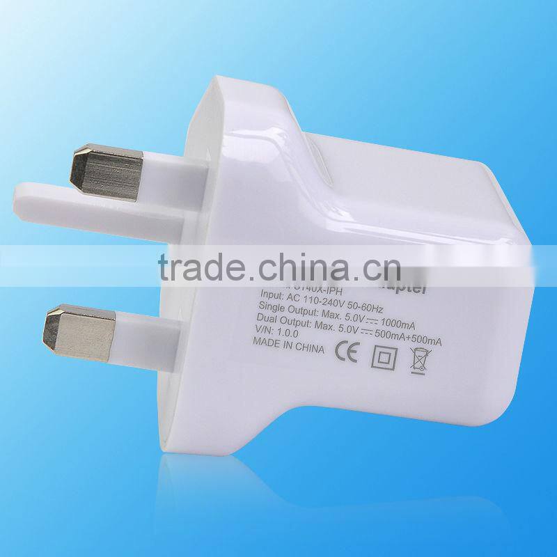 CE Rohs UL approval Dual USB UK Plug Wall Charger 5v 2a USB Power charger Adapter