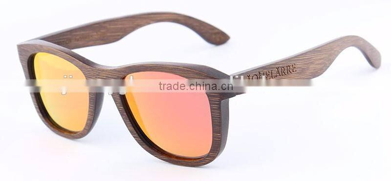 Fashion Designer Brown Stained Bamboo Sunglasses Red Mirror Polarized Oken Glases Eyewear