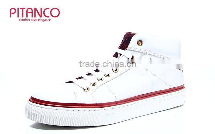 White Leather High Cut Shoes Men with Rubber Sole