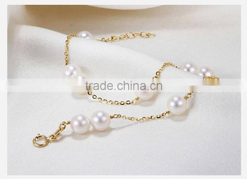 elegant women akoya white pearl charm bracelets 18k gold chain 17cm