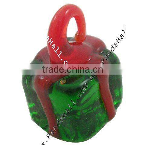 Handmade Lampwork Pendants, Christmas, Bag, Green, Size: about 19mm long, 13mm wide, hole: 3mm(LAMP-19X13-1)