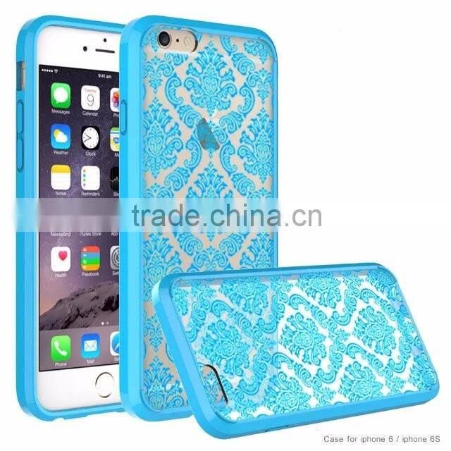 Samco Pink TPU PC for iPhone 6 Clear Case for Print Design, Mandala Flower Transparent Clear for iPhone 6 Case