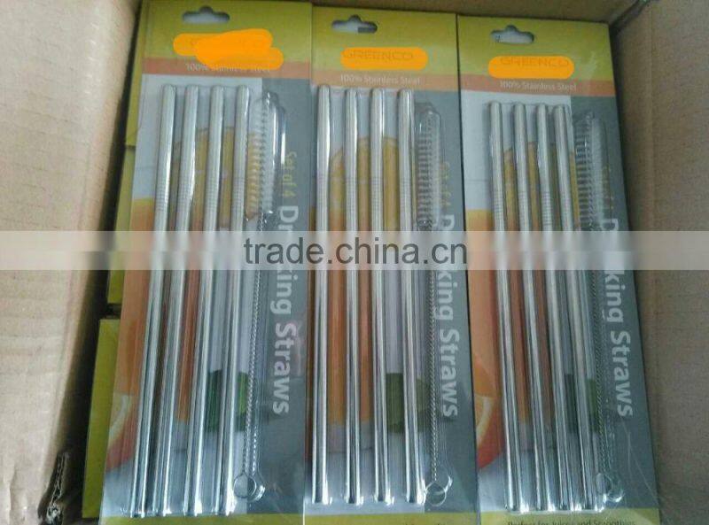 Dia 6mm L 8.5" Stainless Steel Drinking Straw 4 with 1 brush packed in new design blister card