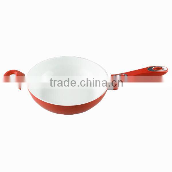 Aluminum non stick ceramic deep wok with double handles