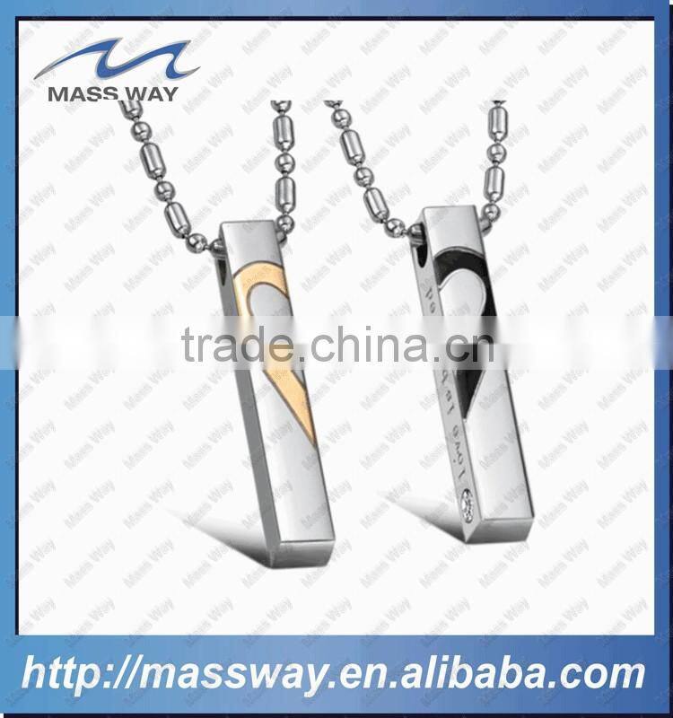 lovers stainless steel silver pendant custom metal fashion necklace