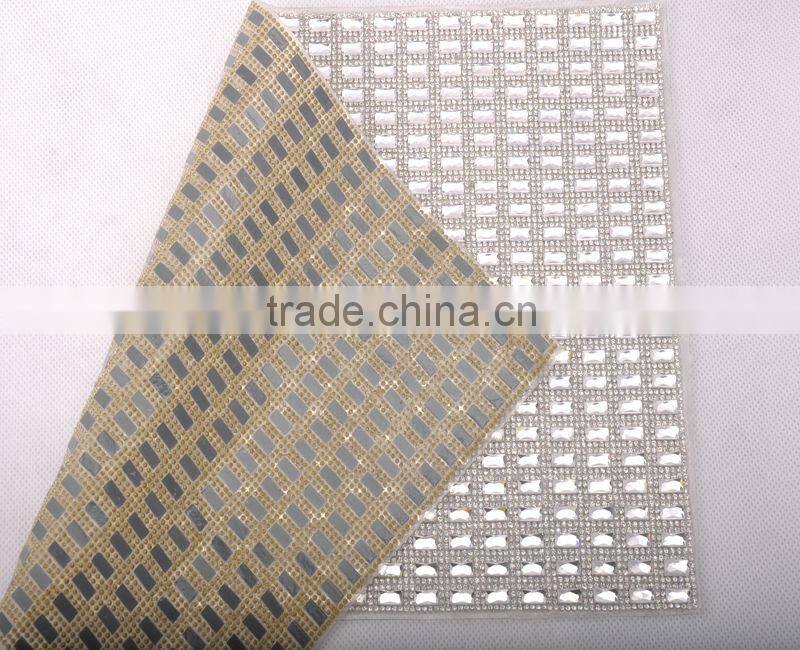 wholesale hot fix rhinestone mesh trimming with 8*8mm glass stone for garment accessories