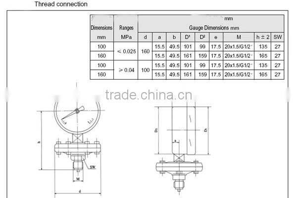 High quality diaphragm type pressure gauge