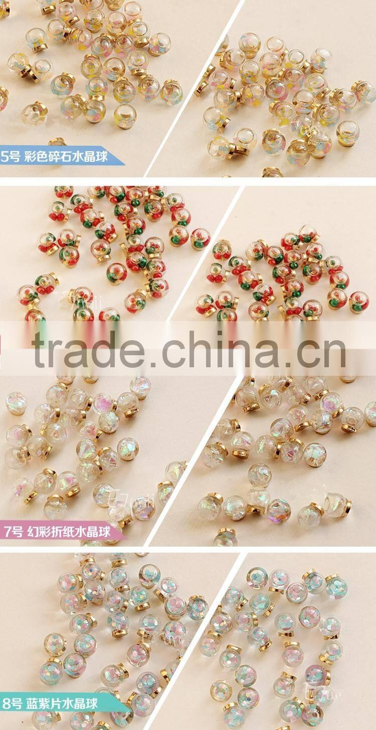 2016 Newest Wholesale DIY nail hollow filled with water glass crystal ball, Decorative Nail Art