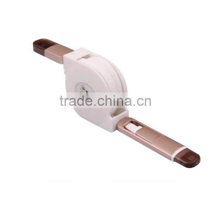 2016 Popular design 2 in 1 retractable usb cable, noodle retractable usb cable for Iphone & for Samsung
