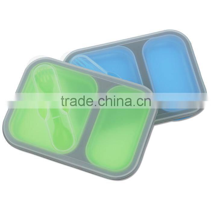 Collapsible two-section food container/silicone collapsible lunch box