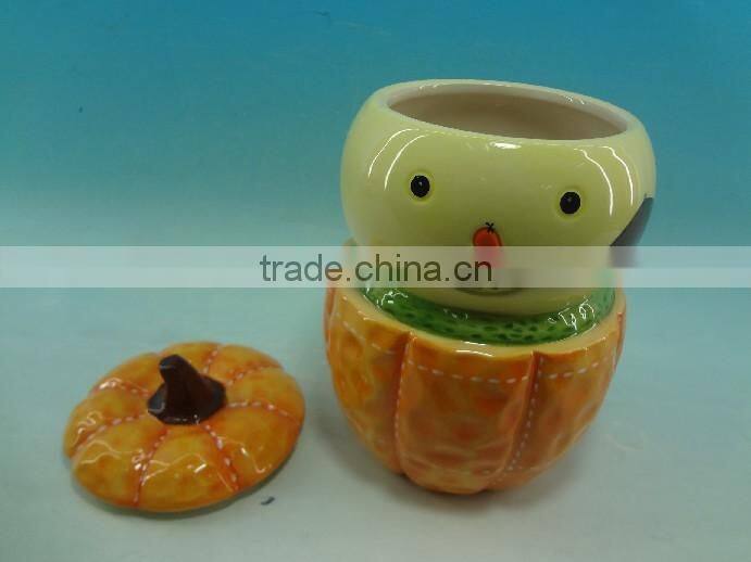 funny ceramic pumpkin candy jar with lid