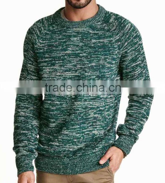 men's' round neck long sleeve pullover with melange effect knitted sweater
