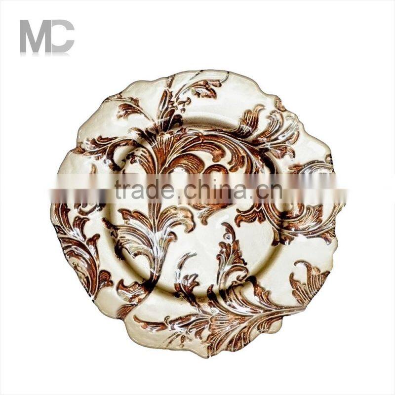 Wholesale Cheap Wedding Gold Silver Embossed 13 inch Glass Charger Plates