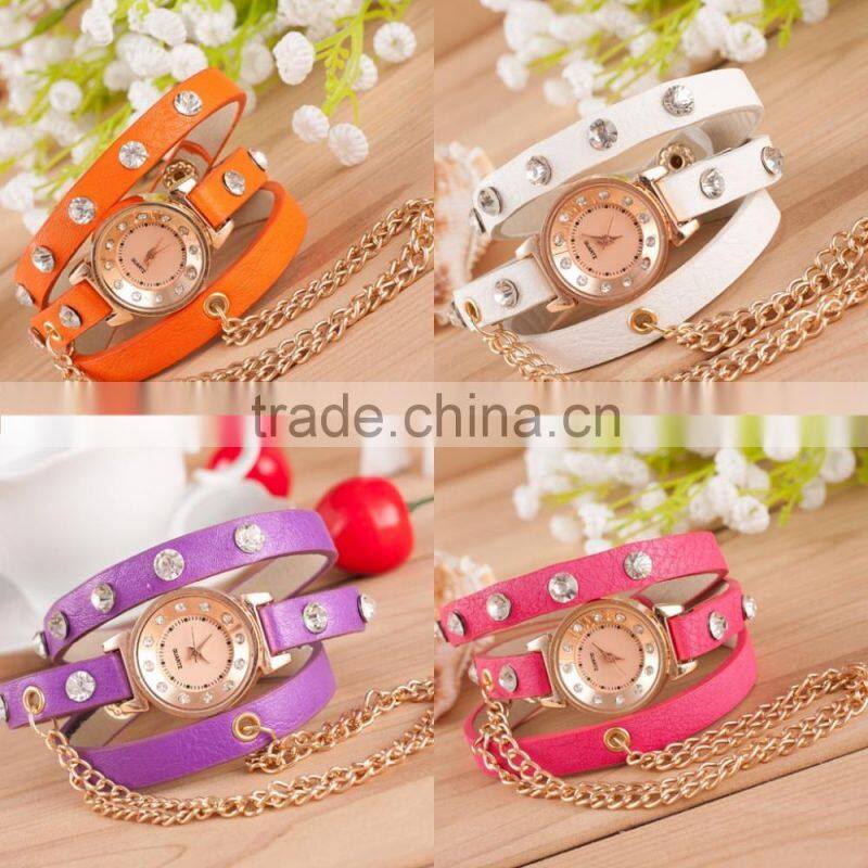 In Stock Geneva Perempuan Dots Kain Syal Band Circum Analog Pergelangan Kuarsa Menonton
