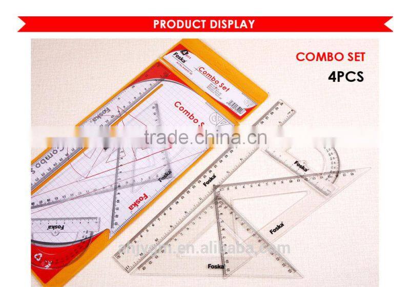 4 Pieces Plastic Ruler Set/geometric ruler set